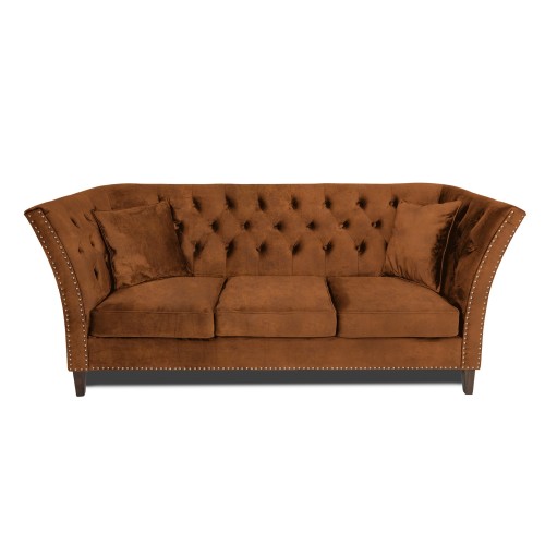 Τριθέσιος Καναπές Chesterfield Queen Ύφασμα Vintage Καφέ Κονιάκ 215×92×92 εκ