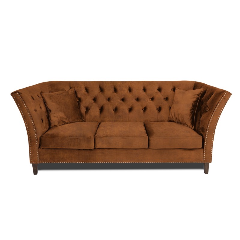 Τριθέσιος Καναπές Chesterfield Queen Ύφασμα Vintage Καφέ Κονιάκ 215×92×92 εκ
