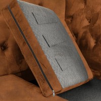 Τριθέσιος Καναπές Chesterfield Queen Ύφασμα Vintage Καφέ Κονιάκ 215×92×92 εκ