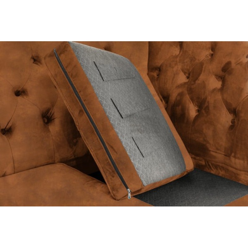 Τριθέσιος Καναπές Chesterfield Queen Ύφασμα Vintage Καφέ Κονιάκ 215×92×92 εκ