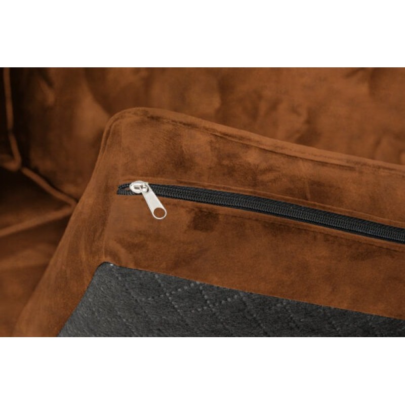 Τριθέσιος Καναπές Chesterfield Queen Ύφασμα Vintage Καφέ Κονιάκ 215×92×92 εκ