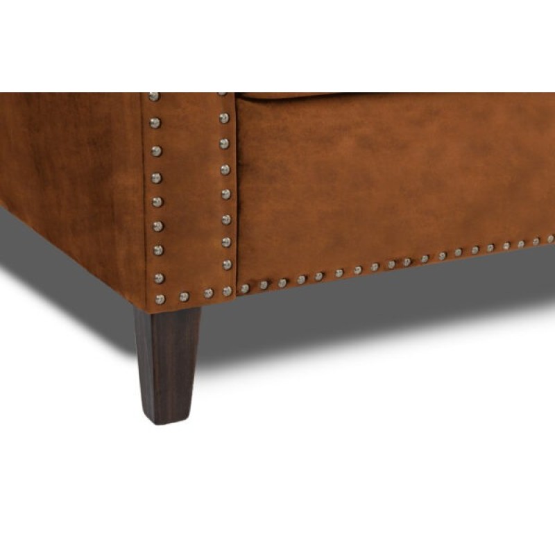 Τριθέσιος Καναπές Chesterfield Queen Ύφασμα Vintage Καφέ Κονιάκ 215×92×92 εκ