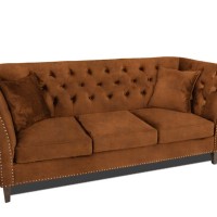 Τριθέσιος Καναπές Chesterfield Queen Ύφασμα Vintage Καφέ Κονιάκ 215×92×92 εκ