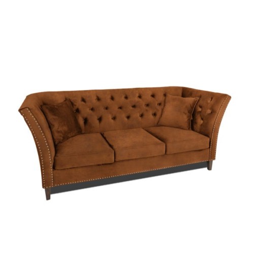 Τριθέσιος Καναπές Chesterfield Queen Ύφασμα Vintage Καφέ Κονιάκ 215×92×92 εκ