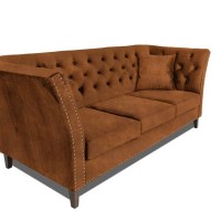 Τριθέσιος Καναπές Chesterfield Queen Ύφασμα Vintage Καφέ Κονιάκ 215×92×92 εκ