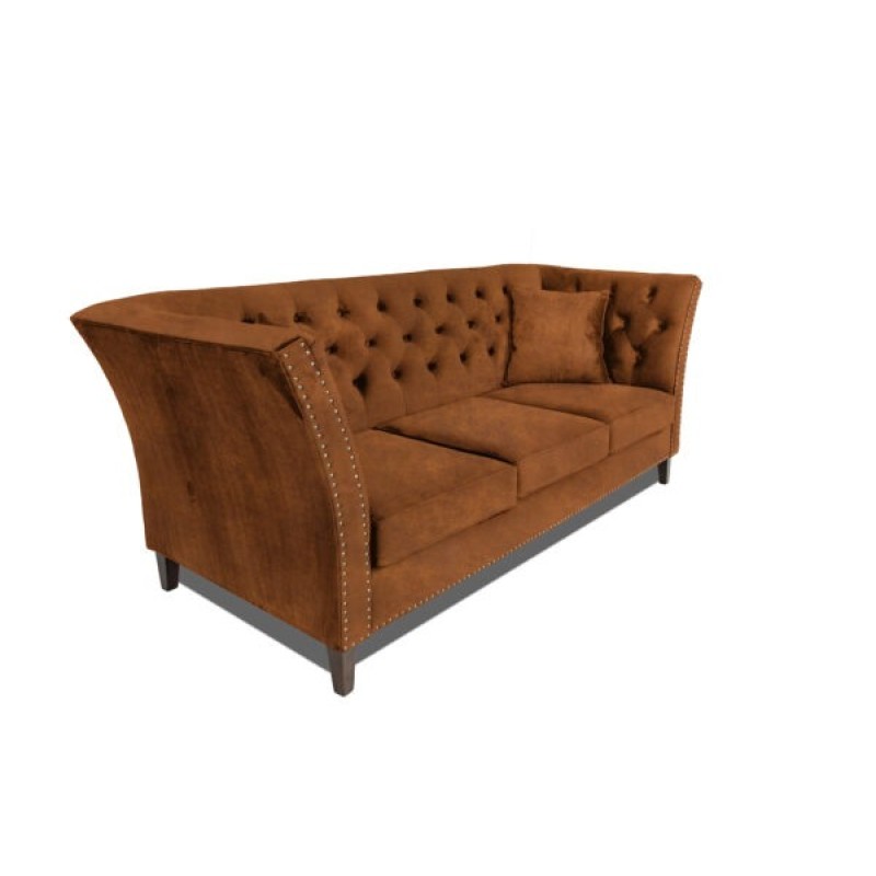 Τριθέσιος Καναπές Chesterfield Queen Ύφασμα Vintage Καφέ Κονιάκ 215×92×92 εκ