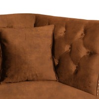 Τριθέσιος Καναπές Chesterfield Queen Ύφασμα Vintage Καφέ Κονιάκ 215×92×92 εκ