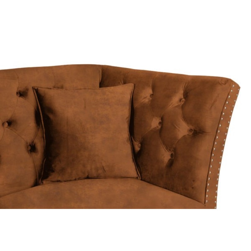 Τριθέσιος Καναπές Chesterfield Queen Ύφασμα Vintage Καφέ Κονιάκ 215×92×92 εκ