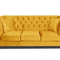 Τριθέσιος Καναπές Chesterfield Queen Βελούδο Κίτρινο 215×92×92 εκ