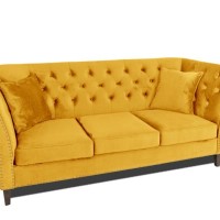 Τριθέσιος Καναπές Chesterfield Queen Βελούδο Κίτρινο 215×92×92 εκ