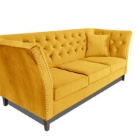 Τριθέσιος Καναπές Chesterfield Queen Βελούδο Κίτρινο 215×92×92 εκ