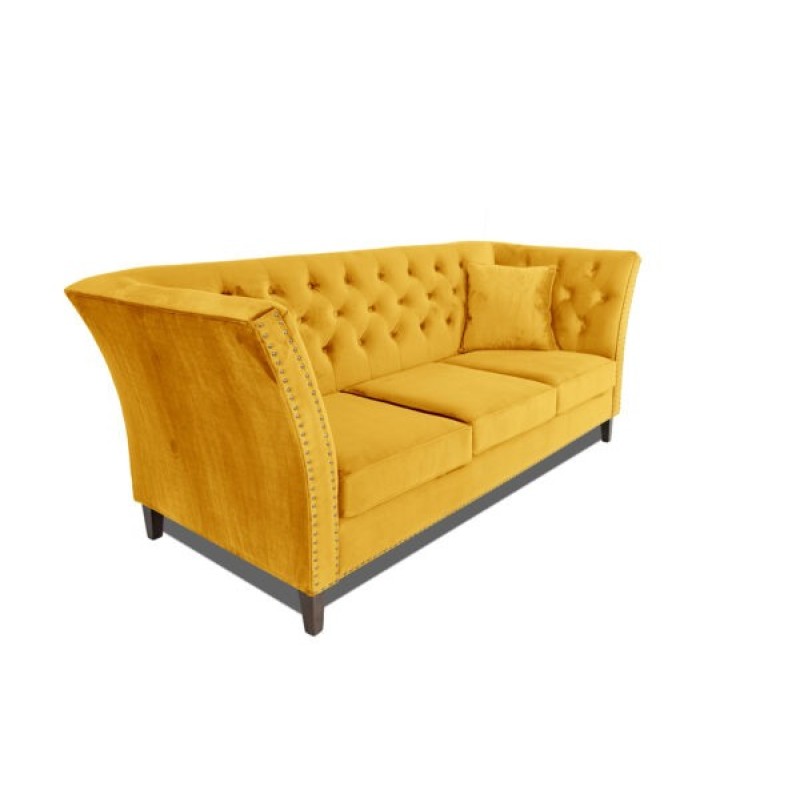 Τριθέσιος Καναπές Chesterfield Queen Βελούδο Κίτρινο 215×92×92 εκ