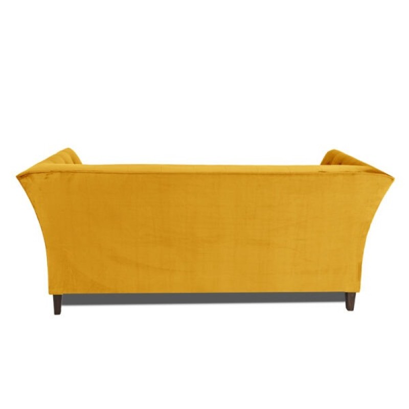 Τριθέσιος Καναπές Chesterfield Queen Βελούδο Κίτρινο 215×92×92 εκ