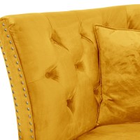 Τριθέσιος Καναπές Chesterfield Queen Βελούδο Κίτρινο 215×92×92 εκ