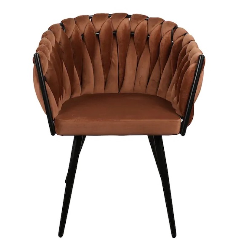 ΣΕΤ 2 ΤΕΜ Βελούδινη Καρέκλα Τραπεζαρίας Wave Copper 54x60x78cm