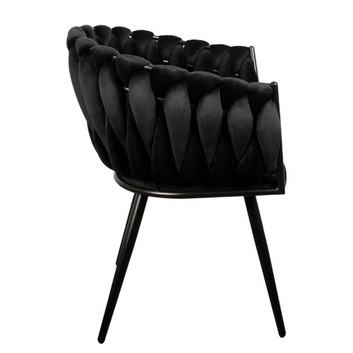 Βελούδινη Καρέκλα Τραπεζαρίας Wave Μαύρο 54x60x78cm