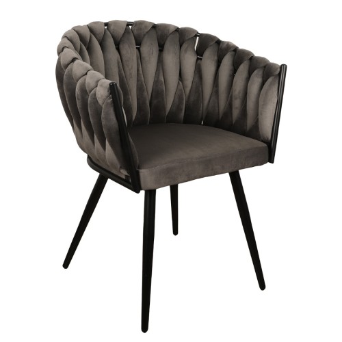 ΣΕΤ 2 ΤΕΜ Βελούδινη Καρέκλα Τραπεζαρίας Wave Dark Grey 54x60x78cm 