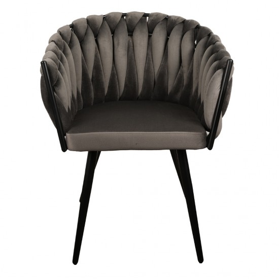 Βελούδινη Καρέκλα Τραπεζαρίας Wave Dark Grey 54x60x78cm