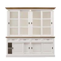 Ντουλάπι μπουφές  Provence-220x50x220-Λευκό/Φυσικό-Πεύκο/Γυαλί