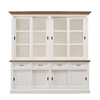 Ντουλάπι μπουφές  Provence-220x50x220-Λευκό/Φυσικό-Πεύκο/Γυαλί