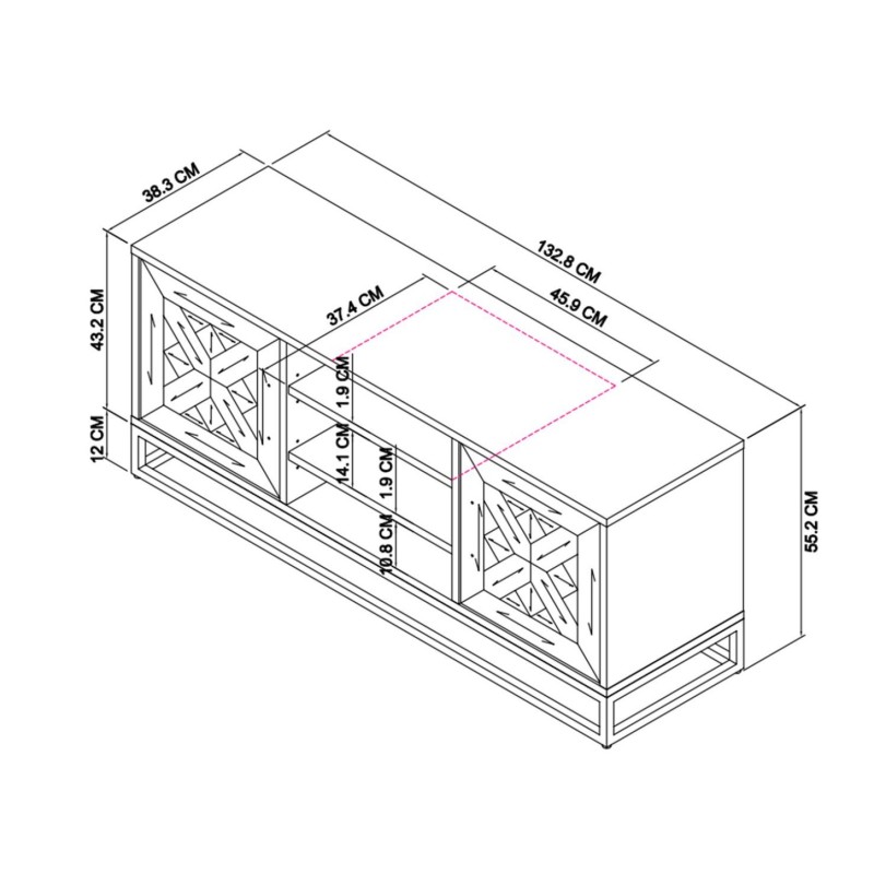 Έπιπλο TV Indus από ξύλο σε φυσική απόχρωση 133x39x55cm
