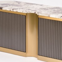 ΄Έπιπλο TV Stilig από MDF με μαρμάρινη επιφάνεια και χρυσές λεπτομέρειες 200x40x50cm