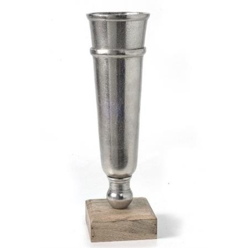 Βάζο ρουστίκ αλουμινίου σε ξύλινη βάση 11.5x40cm
