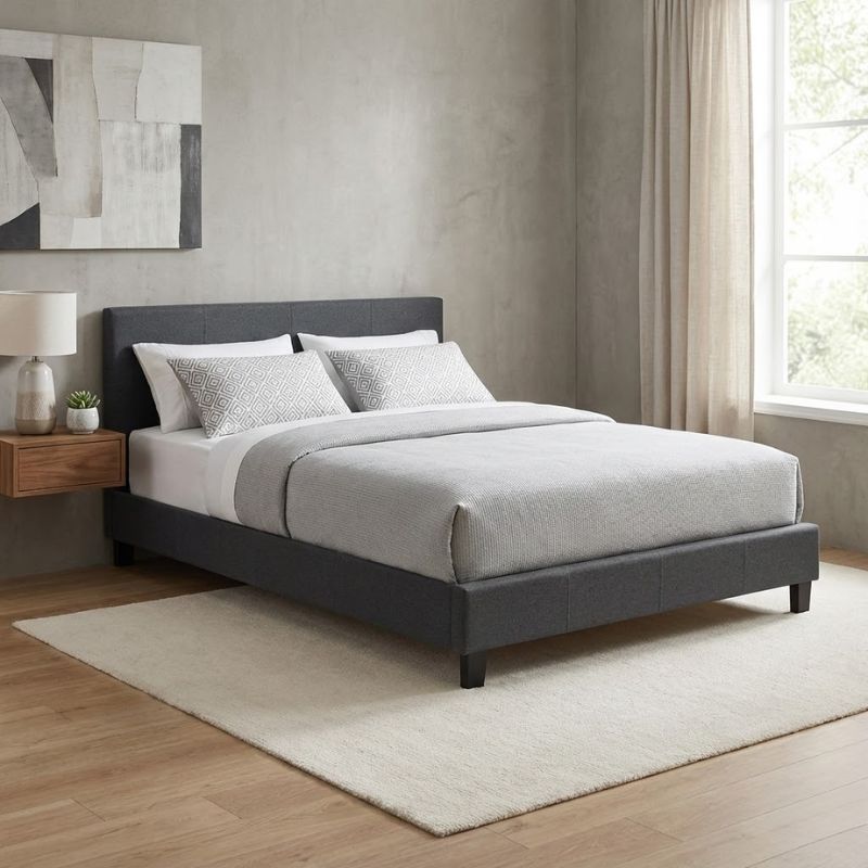 Κρεβάτι Flat Megapap υφασμάτινο χρώμα ανθρακί 150x200εκ.