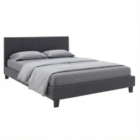 Κρεβάτι Flat Megapap από τεχνόδερμα χρώμα μαύρο ματ 150x200εκ.