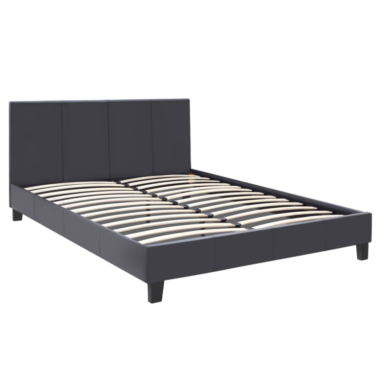Κρεβάτι Flat Megapap από τεχνόδερμα χρώμα μαύρο ματ 150x200εκ.