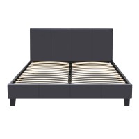 Κρεβάτι Flat Megapap από τεχνόδερμα χρώμα μαύρο ματ 150x200εκ.