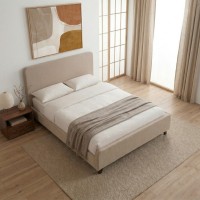 Κρεβάτι Ovelia Megapap υφασμάτινο χρώμα μπεζ 150x200εκ.