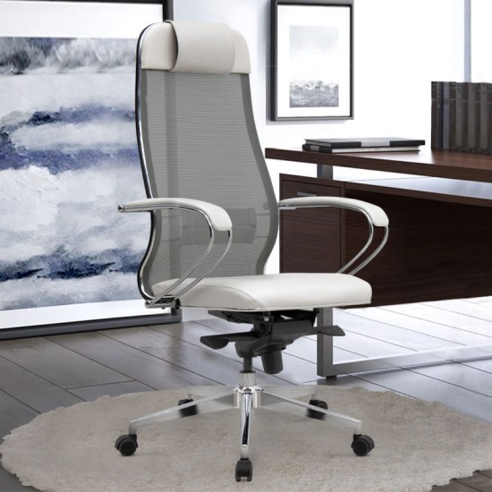 Καρέκλα γραφείου εργονομική Samurai-1 Megapap με ύφασμα Mesh σε λευκό 70x70x124/134εκ.