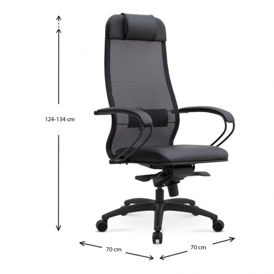 Καρέκλα γραφείου Samurai Comfort N.18 Megapap εργονομική με τεχνόδερμα χρώμα μαύρο 70x70x124/134εκ.