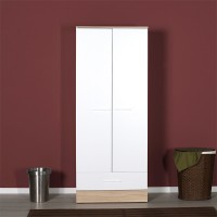 Ντουλάπα ρούχων Base Megapap δίφυλλη με συρτάρια χρώμα λευκό - sonoma 80x52x198εκ.