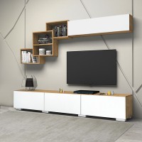 Σύνθεση τηλεόρασης Free Megapap χρώμα λευκό - φυσικό οξιάς 210x35x38εκ.