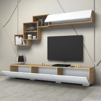 Σύνθεση τηλεόρασης Free Megapap χρώμα λευκό - φυσικό οξιάς 210x35x38εκ.