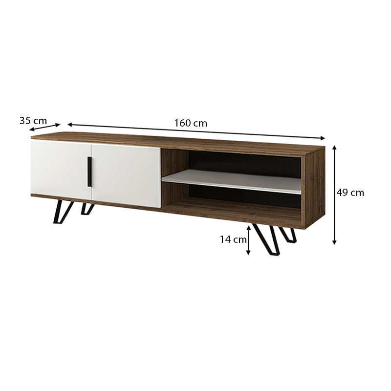 Έπιπλο τηλεόρασης Foot Megapap χρώμα καρυδί - λευκό 160x35x49εκ.