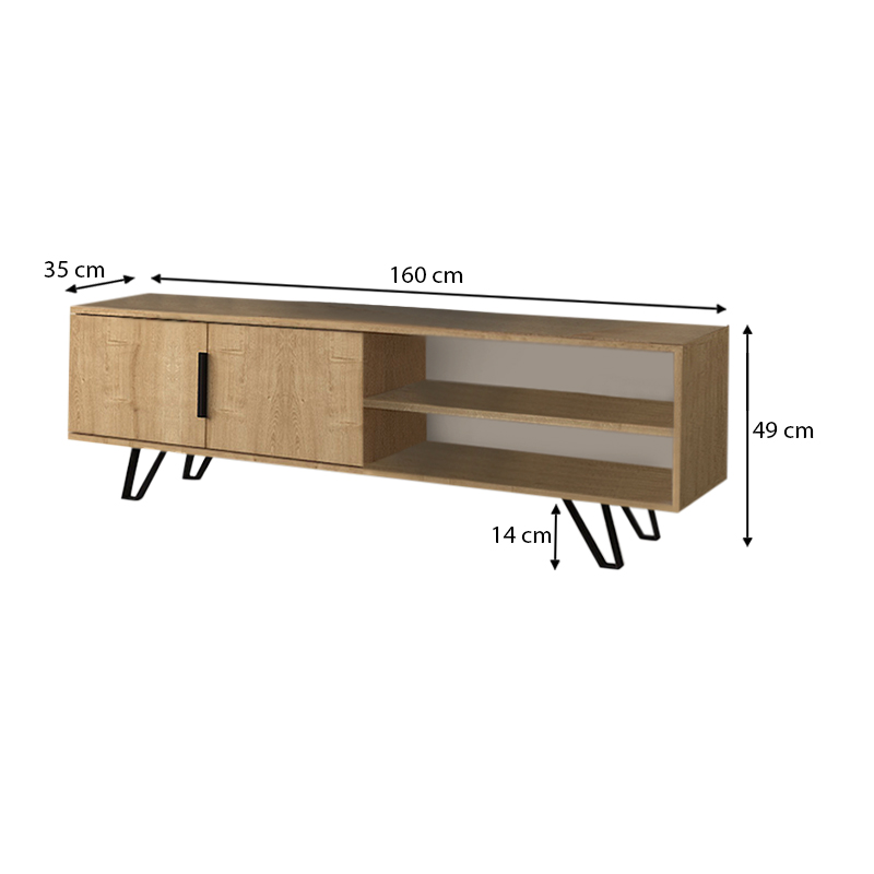 Έπιπλο τηλεόρασης Foot Megapap χρώμα φυσικό οξιάς 160x35x49εκ.