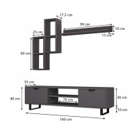 Σύνθεση τηλεόρασης Lonsa Megapap χρώμα ανθρακί 160x35x40εκ.
