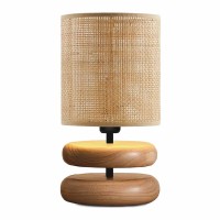 Φωτιστικό επιτραπέζιο Lucia Megapap E14 ξυλινο - pe rattan χρώμα φυσικό Ø15x35εκ.