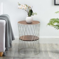 Τραπεζάκι βοηθητικό Jaspin Megapap μεταλλικό - Mdf χρώμα λευκό - καρυδί 32x32x44εκ.