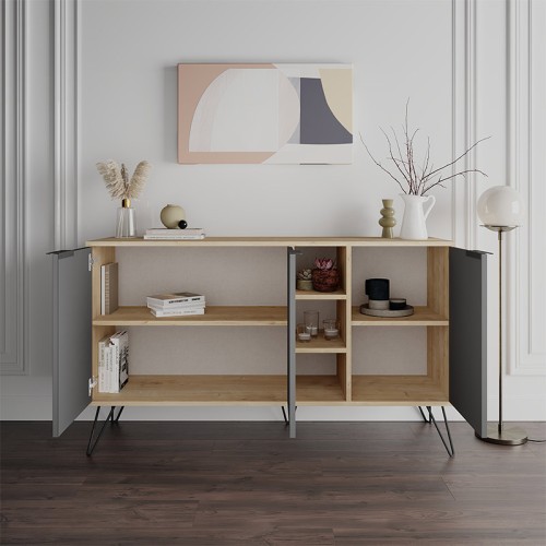 Μπουφές Clara Megapap χρώμα sapphire oak - ανθρακί 142x35,6x83εκ.