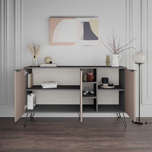 Μπουφές Clara Megapap χρώμα ανθρακί - ανοιχτή μόκα 142x35,6x83εκ.