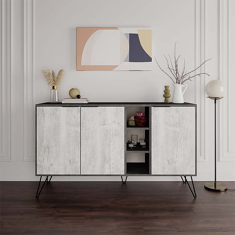 Μπουφές Clara Megapap χρώμα γκρι ρετρό - λευκό αντικέ 142x35,6x83εκ.