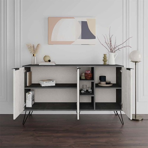 Μπουφές Clara Megapap χρώμα γκρι ρετρό - λευκό αντικέ 142x35,6x83εκ.