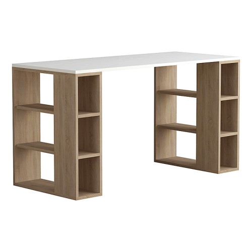 Γραφείο εργασίας Colmar Megapap χρώμα λευκό - sapphire oak 140x60x75εκ