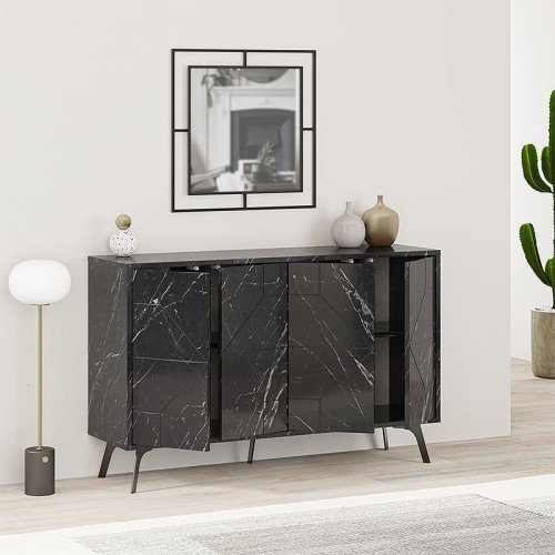 Μπουφές Dune Megapap χρώμα μαύρο εφέ μαρμάρου 123x35x77,4εκ.