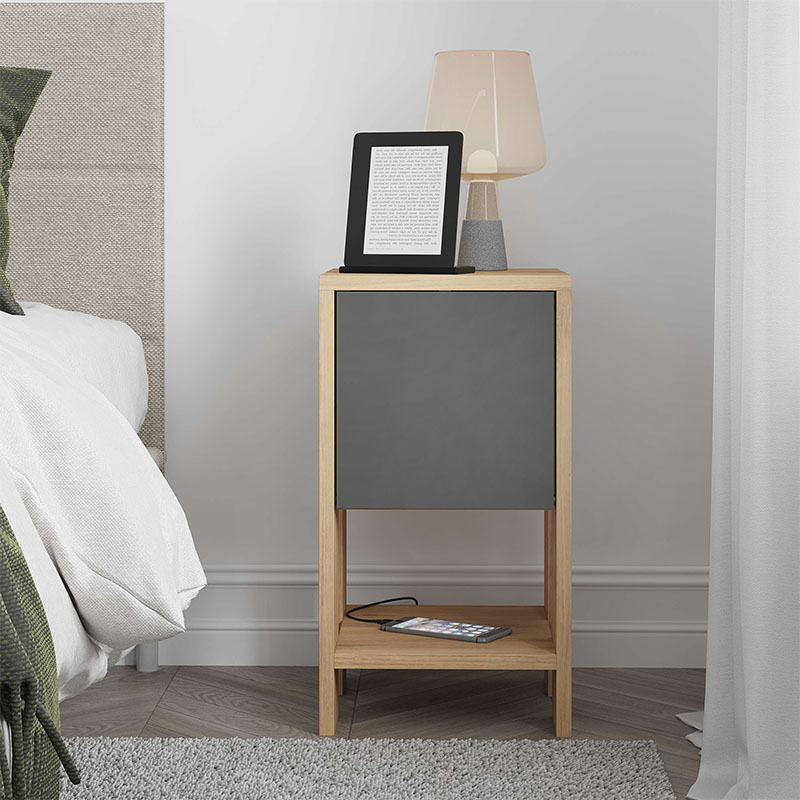 Κομοδίνο Ema Megapap χρώμα sapphire oak - ανθρακί 30x30x55εκ.