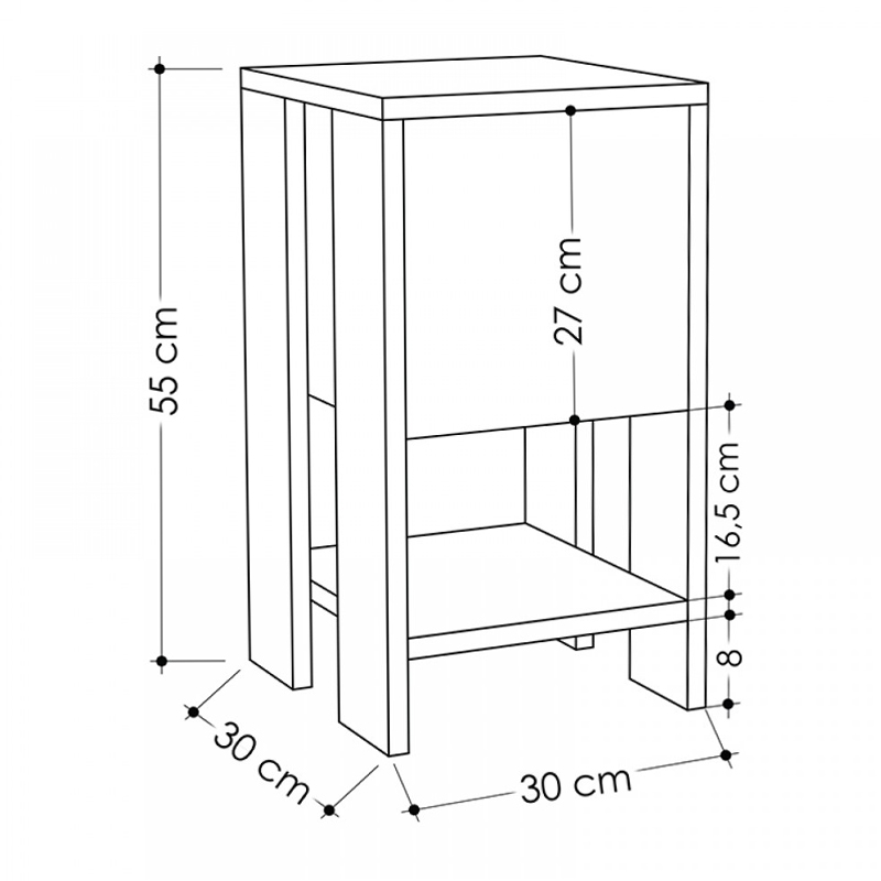Κομοδίνο Ema Megapap χρώμα sapphire oak - ανθρακί 30x30x55εκ.